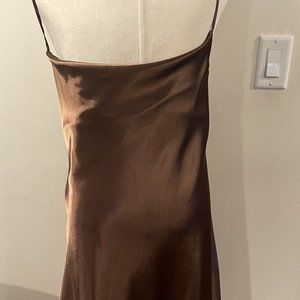 Brown New Short Satin Dress